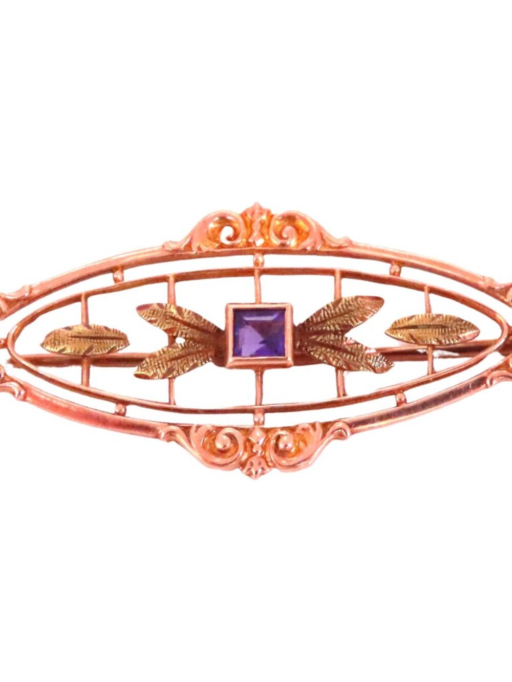 Natural Amethyst Neoclassical Brooch Pin 14kt Gold 12364*